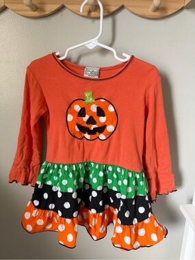 Ann Loren Girls 5 Orange Pumpkin Polka Dot Ruffle Tunic Blouse Long Sleeve